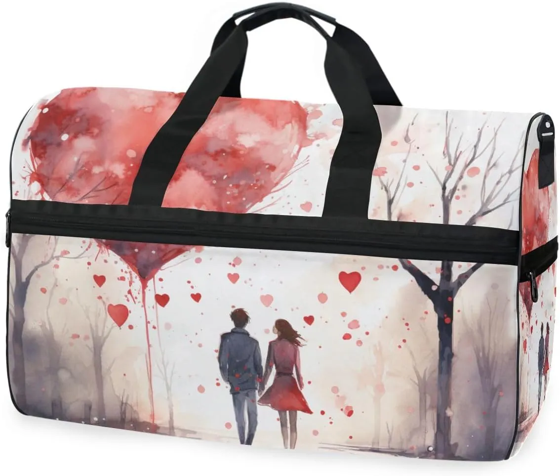 Valentine's Day Couples Travel Duffel Bag Luggage Sports Gym Bags With Shoes Compartment Large Capacity Lightweight Duffle Bag For Men Women