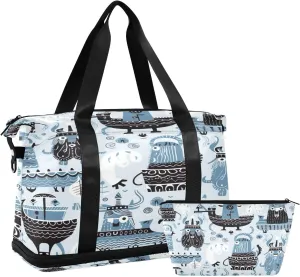 Vikings Ship Sports Gym Bag,Travel Duffel bag with Wet Pocket & Shoes Compartment Lightweight Waterproof Overnight Bag for Men Women