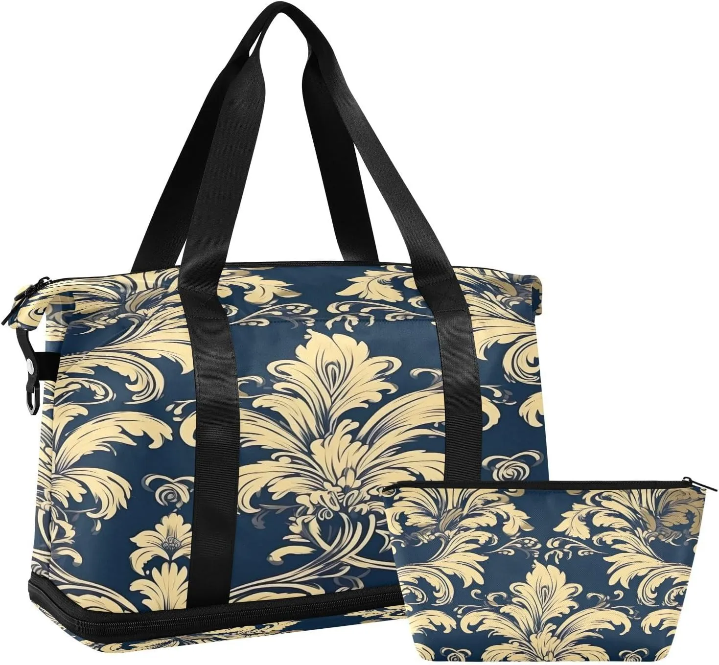 Vintage Damask Sports Gym Bag,Travel Duffel bag with Wet Pocket & Shoes Compartment Lightweight Waterproof Overnight Bag for Men Women