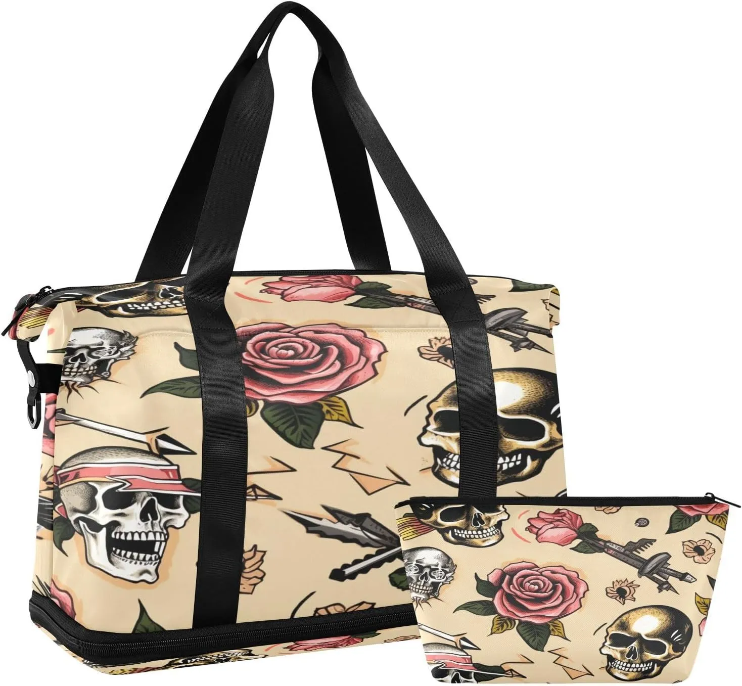 Vintage Skulls Gym Bag for Men Women with Shoes Compartment & Wet Pocket Sport Travel Duffel Bag Waterproof Weekender Overnight Bag