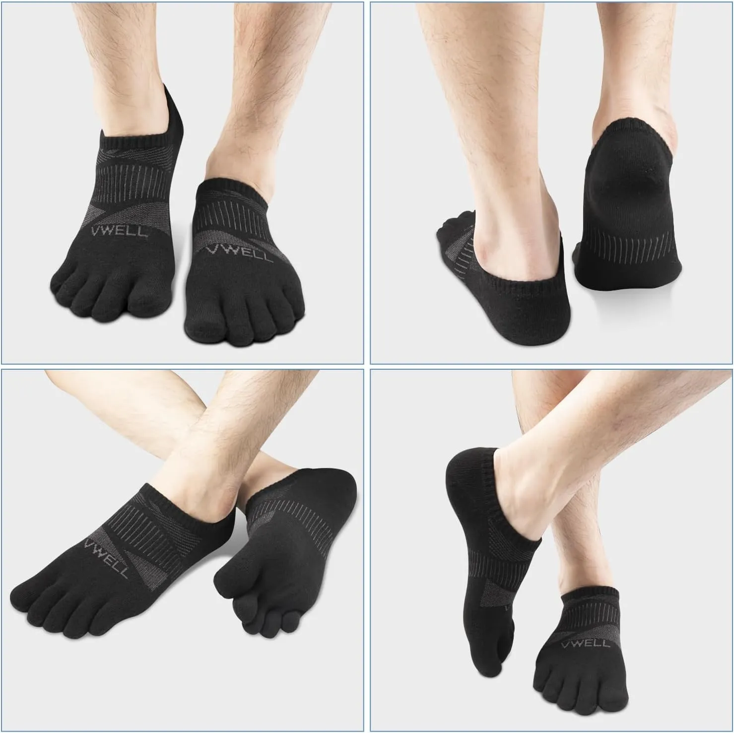 VWELL No Show Toe Socks for Men Women COOLMAX Five Finger Socks Athletic Running Ankle Low Cut 5 Toe Socks (3Pairs)