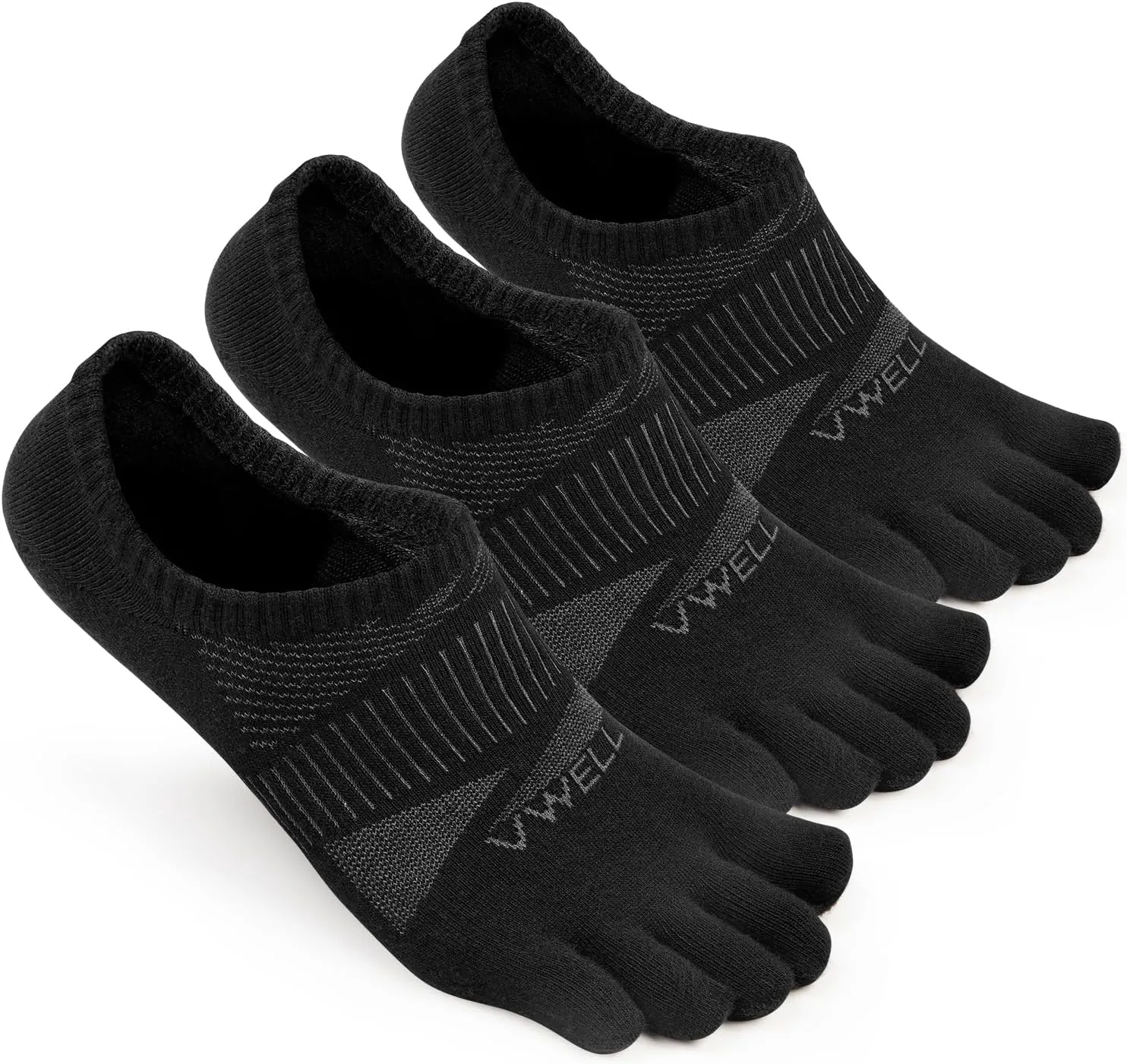 VWELL No Show Toe Socks for Men Women COOLMAX Five Finger Socks Athletic Running Ankle Low Cut 5 Toe Socks (3Pairs)