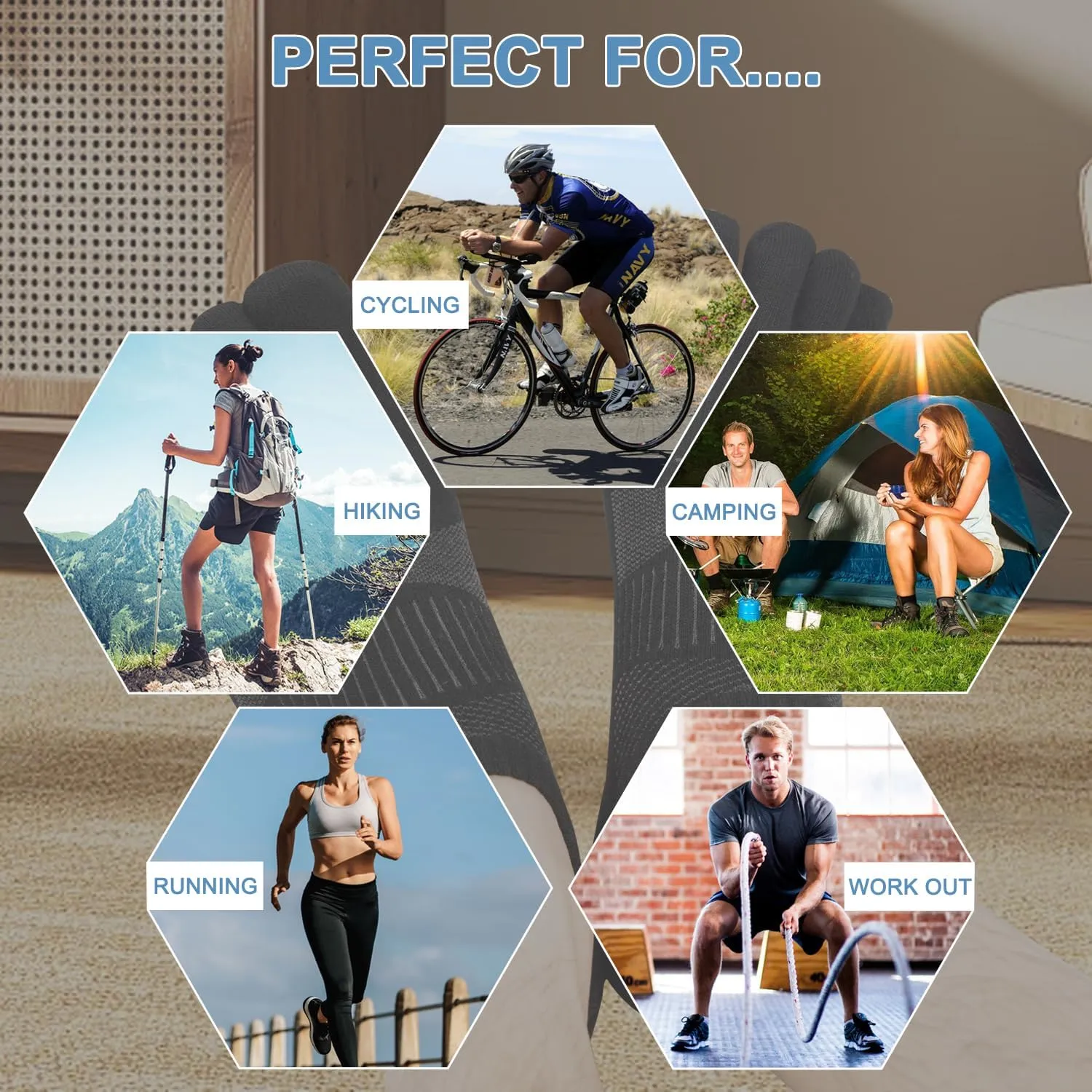VWELL No Show Toe Socks for Men Women COOLMAX Five Finger Socks Athletic Running Ankle Low Cut 5 Toe Socks (3Pairs)
