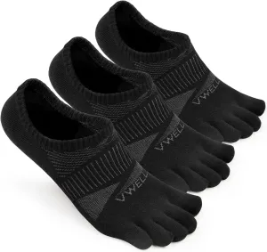VWELL No Show Toe Socks for Men Women COOLMAX Five Finger Socks Athletic Running Ankle Low Cut 5 Toe Socks (3Pairs)