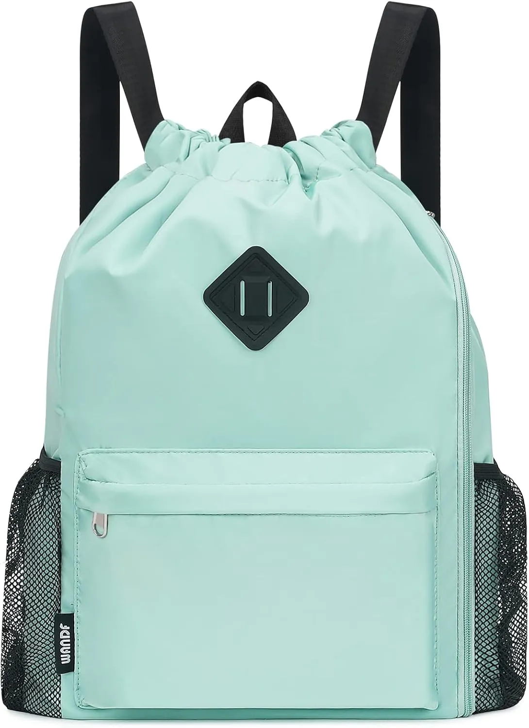 WANDF Drawstring Backpack Sports Gym Bag with Shoes Compartment, Water-Resistant String Backpack Cinch for Women Men (Large,Mint green)