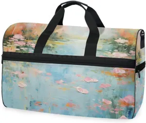 Water Lily Abstract Travel Duffel Bag Luggage Sports Gym Bags With Shoes Compartment Large Capacity Lightweight Duffle Bag For Men Women