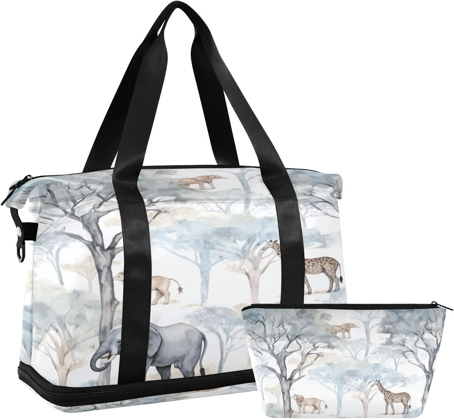 Watercolor Jungle Animals Gym Bag for Men Women with Shoes Compartment & Wet Pocket Sport Travel Duffel Bag Waterproof Weekender Overnight Bag