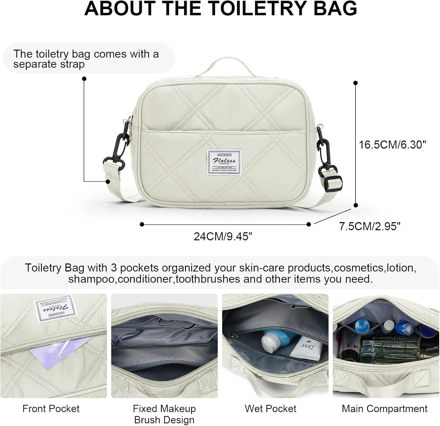 Weekender Bags for Women,Personal Item Travel Bag with Shoes Compartment,Overnight Travel Duffel Bag with Toiletry Bag, Quilted-Beige, Large