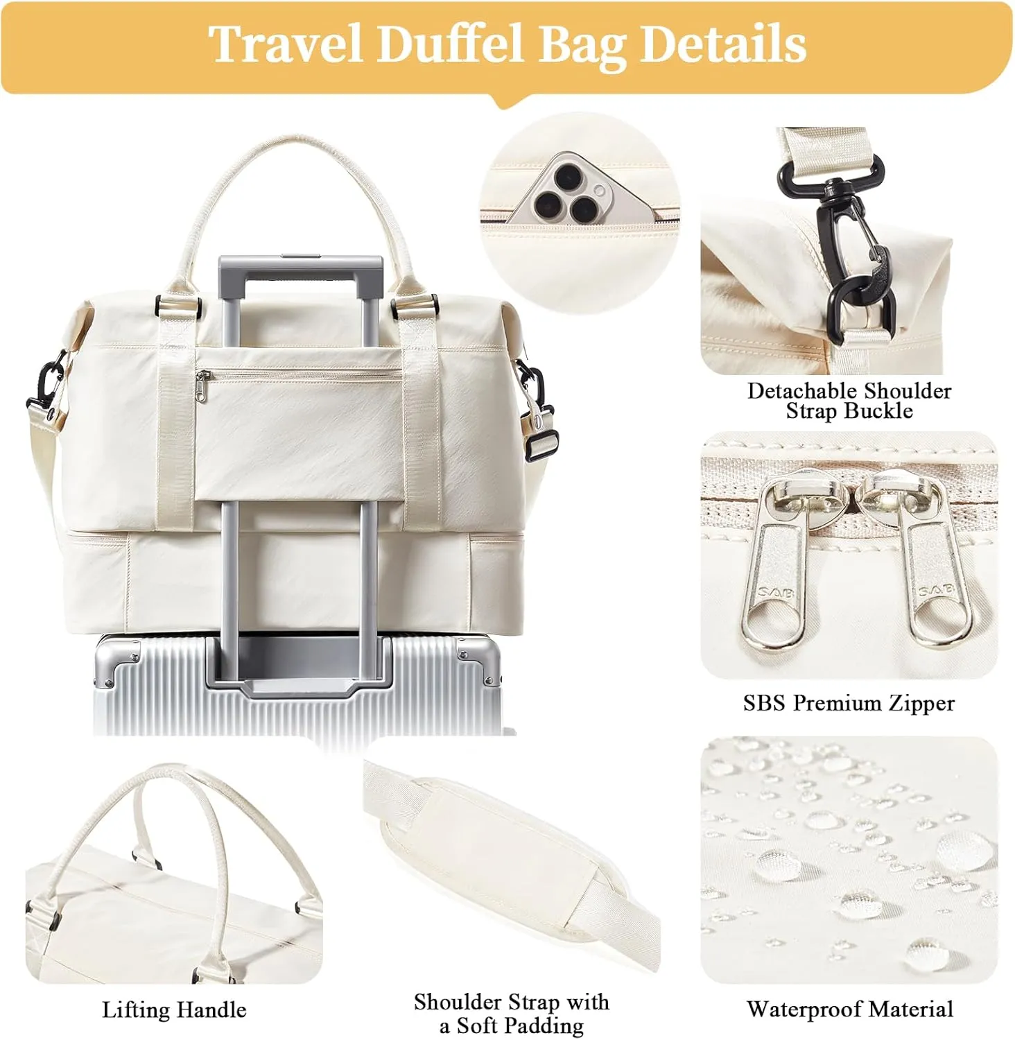 Weekender Bags for Women,Personal Item Travel Bag with Shoes Compartment,Overnight Travel Duffel Bag with Toiletry Bag, Soft-beige, Large