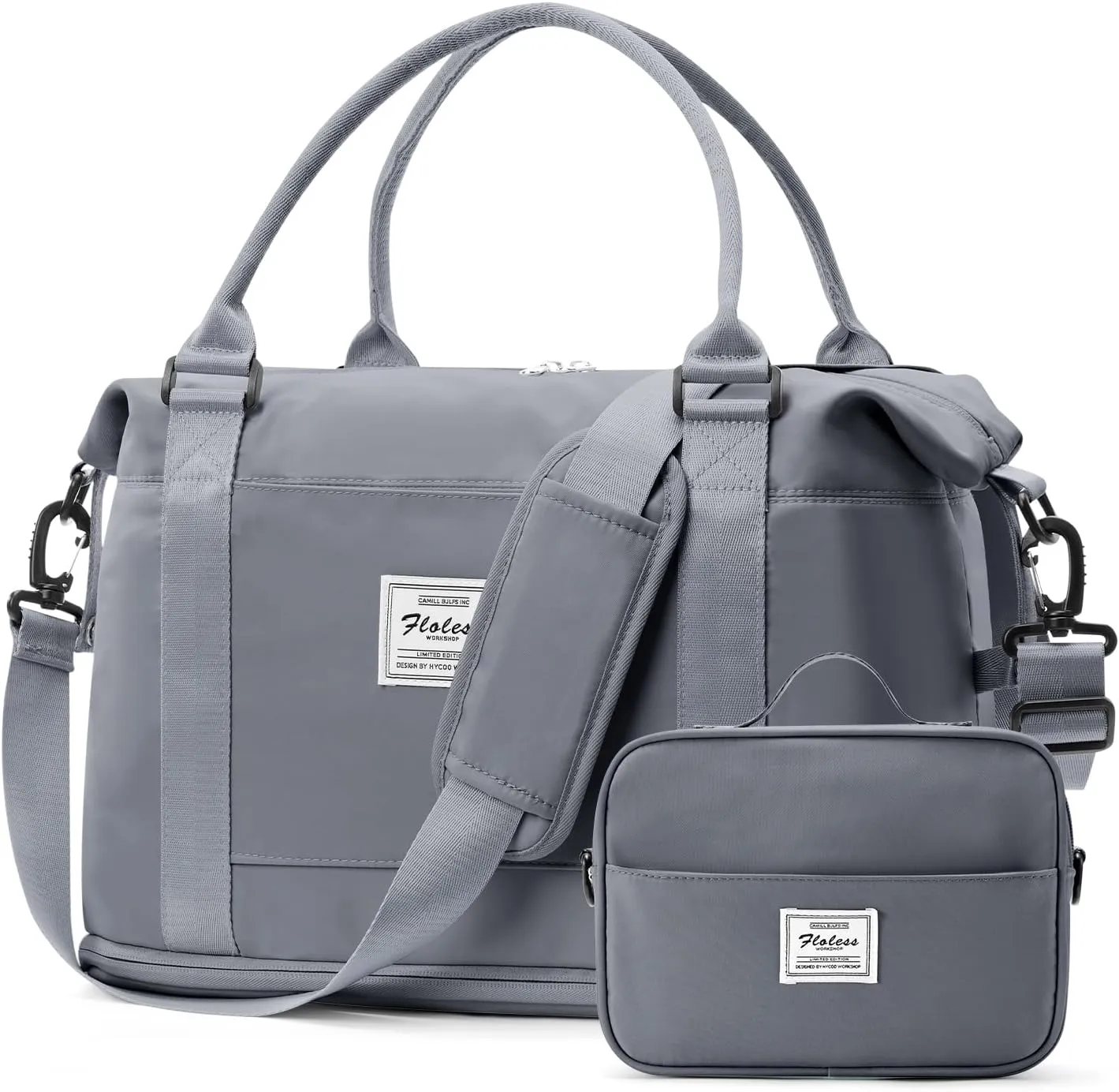Weekender Bags for Women,Personal Item Travel Bag with Shoes Compartment,Overnight Travel Duffel Bag with Toiletry Bag,Small, Blue Grey