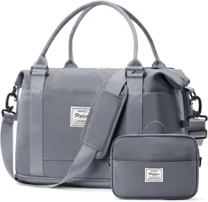Weekender Bags for Women,Personal Item Travel Bag with Shoes Compartment,Overnight Travel Duffel Bag with Toiletry Bag,Small, Blue Grey