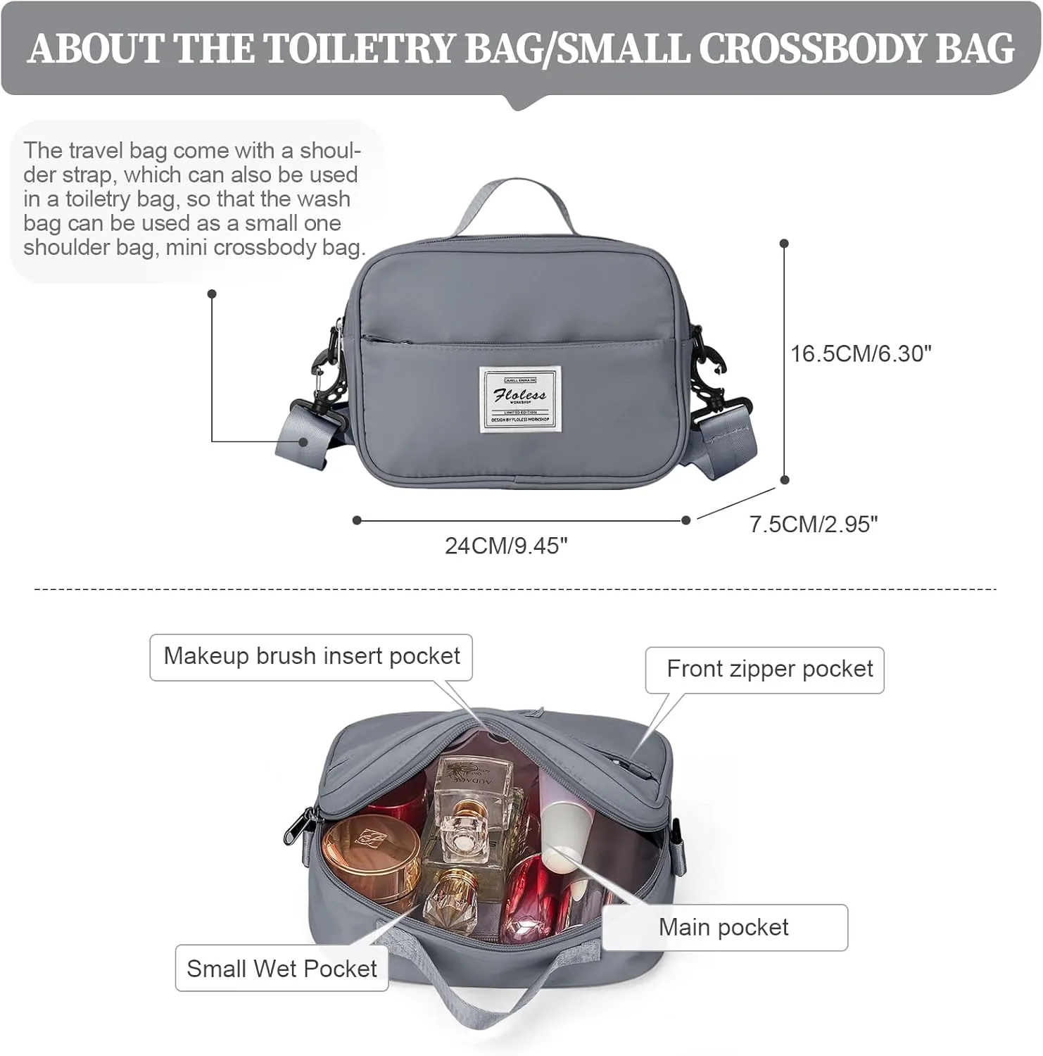 Weekender Bags for Women,Personal Item Travel Bag with Shoes Compartment,Overnight Travel Duffel Bag with Toiletry Bag,Small, Blue Grey