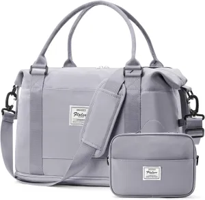 Weekender Bags for Women,Personal Item Travel Bag with Shoes Compartment,Overnight Travel Duffel Bag with Toiletry Bag,Small, Grey