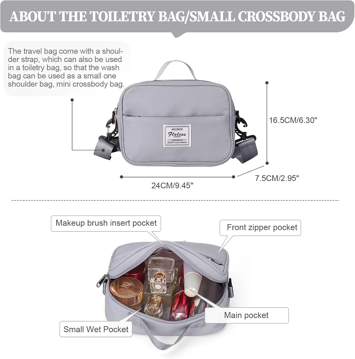 Weekender Bags for Women,Personal Item Travel Bag with Shoes Compartment,Overnight Travel Duffel Bag with Toiletry Bag,Small, Grey