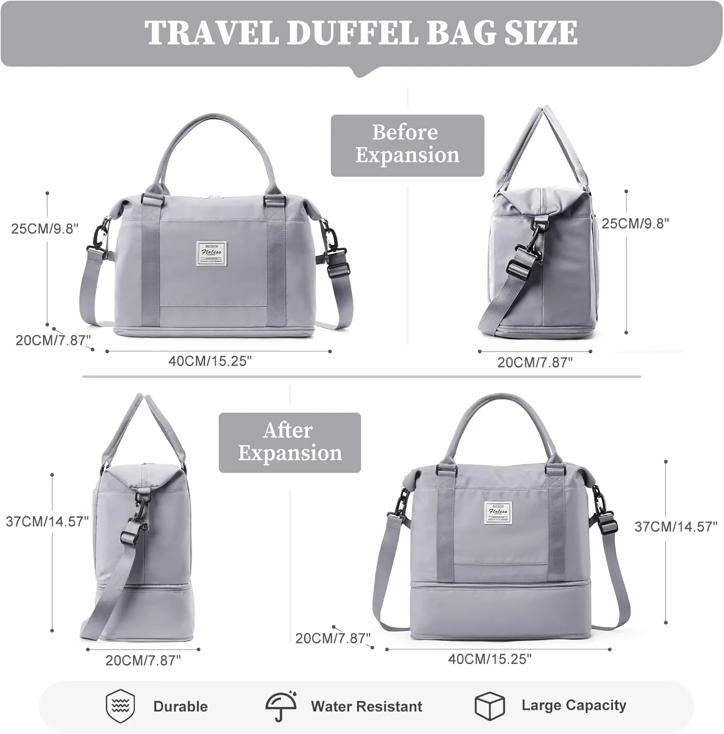 Weekender Bags for Women,Personal Item Travel Bag with Shoes Compartment,Overnight Travel Duffel Bag with Toiletry Bag,Small, Grey