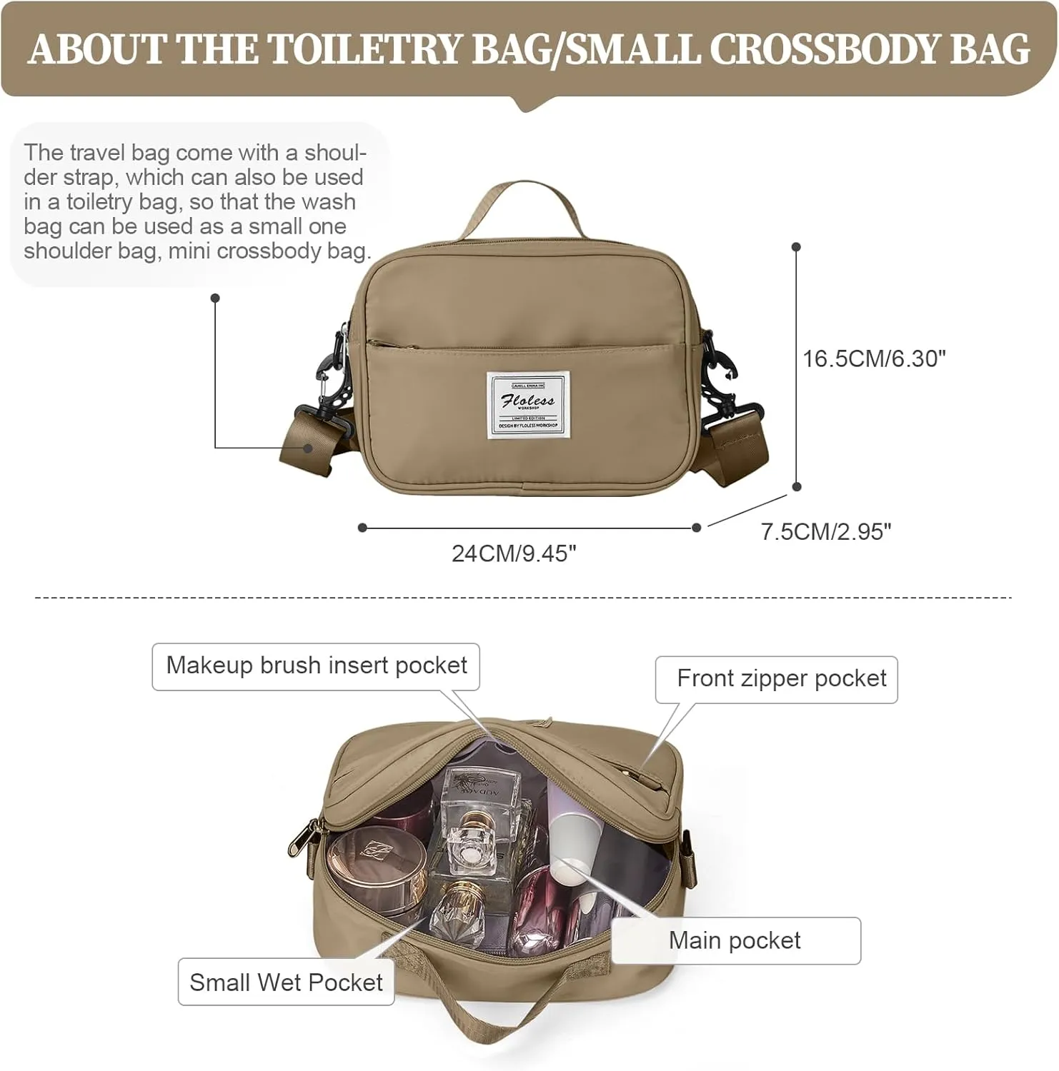 Weekender Bags for Women,Personal Item Travel Bag with Shoes Compartment,Overnight Travel Duffel Bag with Toiletry Bag,Small, Khaki