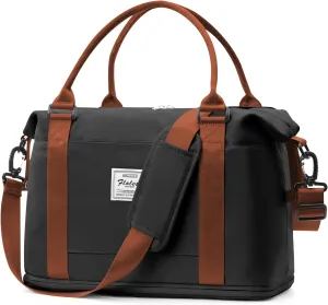 Weekender Bags for Women,Personal Item Travel Bag,Overnight Travel Duffel Bag with Expandable Shoes Compartment & Wet Pocket, A-Black&Brown