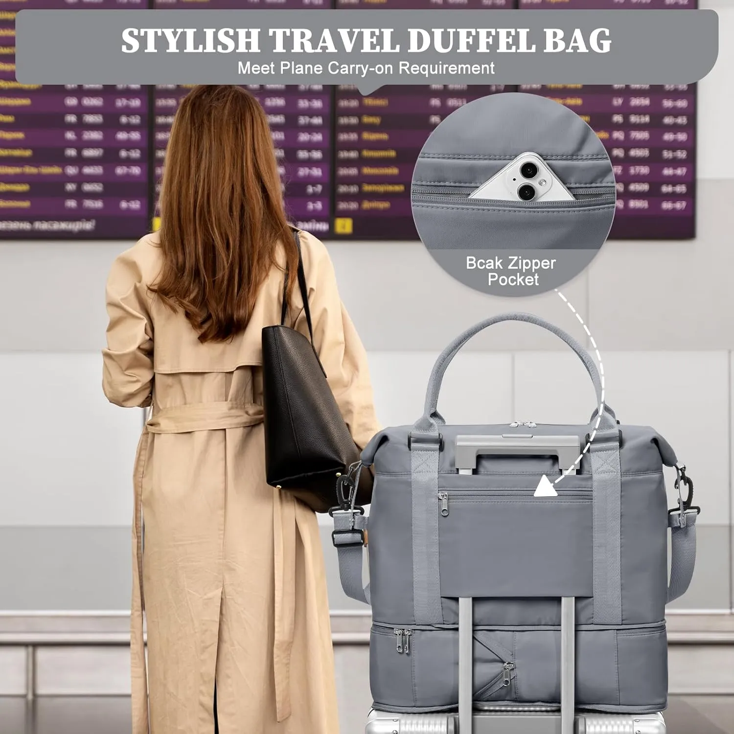 Weekender Bags for Women,Personal Item Travel Bag,Overnight Travel Duffel Bag with Expandable Shoes Compartment & Wet Pocket, A-Blue Grey