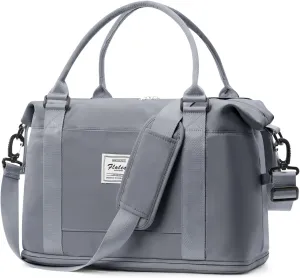 Weekender Bags for Women,Personal Item Travel Bag,Overnight Travel Duffel Bag with Expandable Shoes Compartment & Wet Pocket, A-Blue Grey
