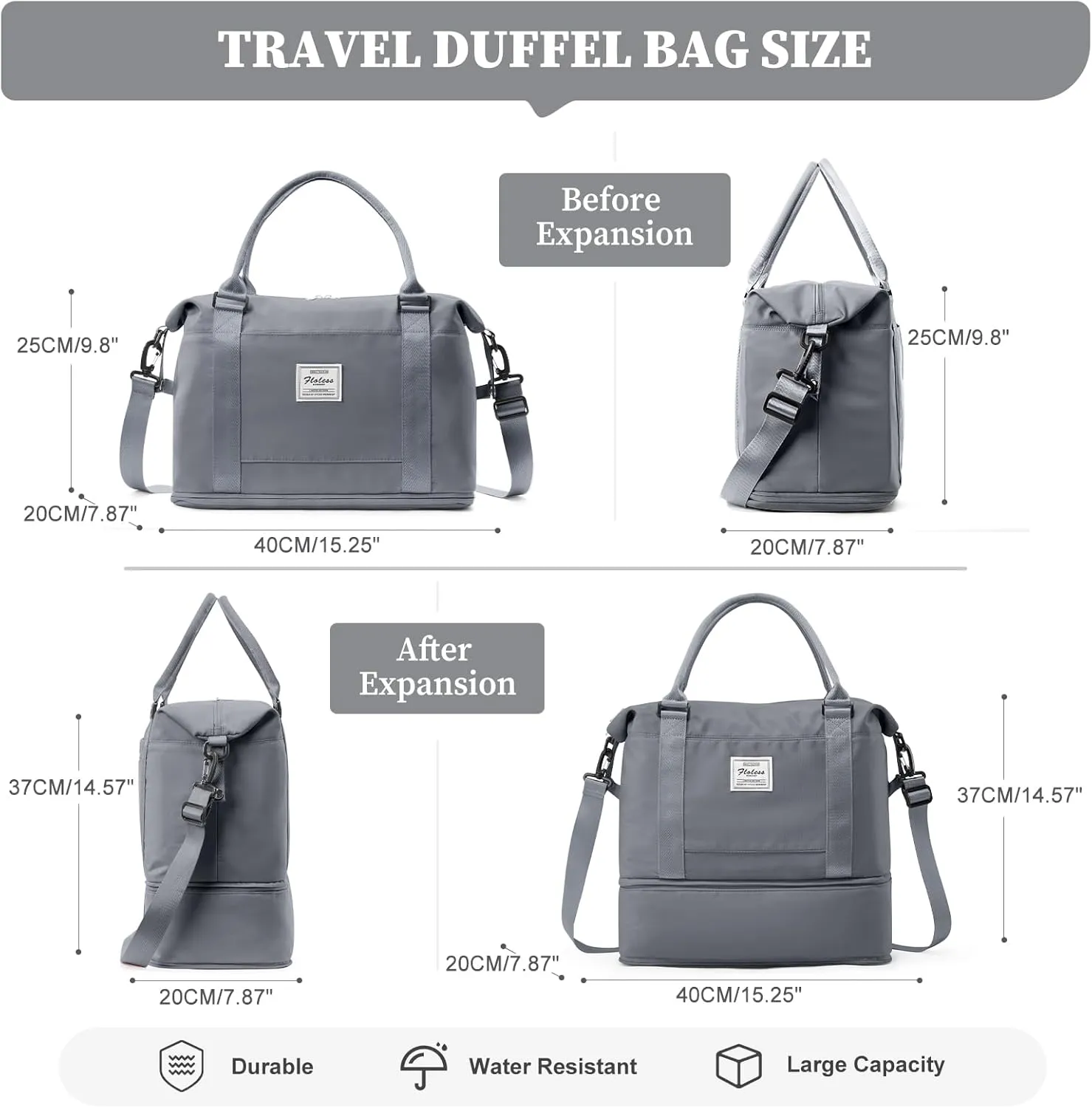 Weekender Bags for Women,Personal Item Travel Bag,Overnight Travel Duffel Bag with Expandable Shoes Compartment & Wet Pocket, A-Blue Grey