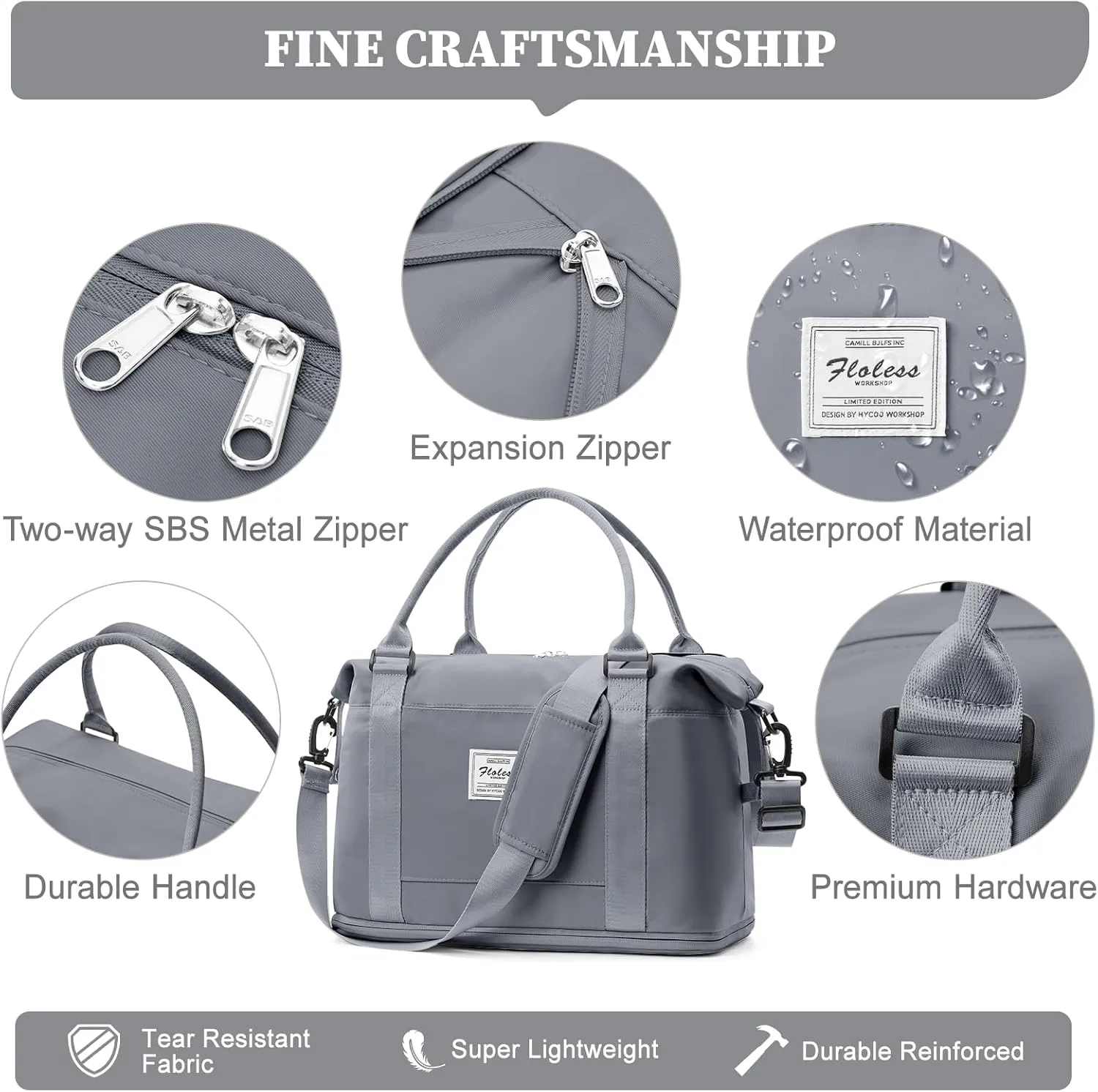 Weekender Bags for Women,Personal Item Travel Bag,Overnight Travel Duffel Bag with Expandable Shoes Compartment & Wet Pocket, A-Blue Grey