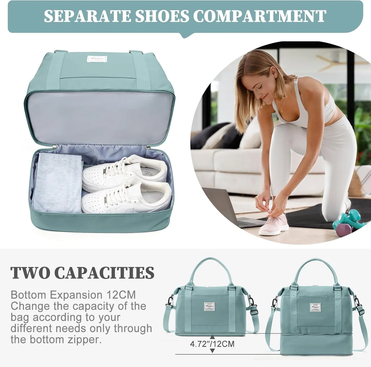 Weekender Bags for Women,Personal Item Travel Bag,Overnight Travel Duffel Bag with Expandable Shoes Compartment & Wet Pocket, A-Light Blue