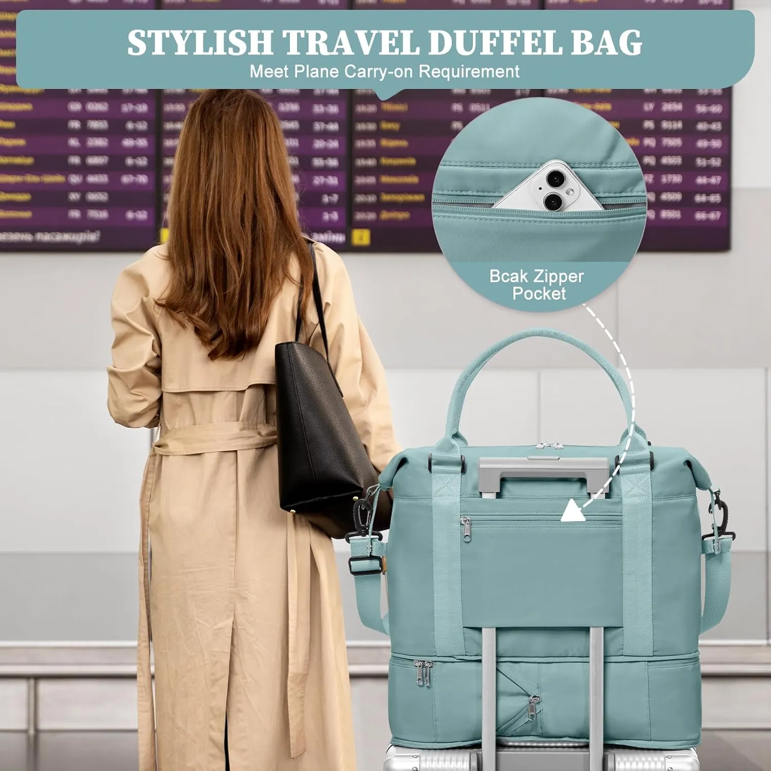 Weekender Bags for Women,Personal Item Travel Bag,Overnight Travel Duffel Bag with Expandable Shoes Compartment & Wet Pocket, A-Light Blue