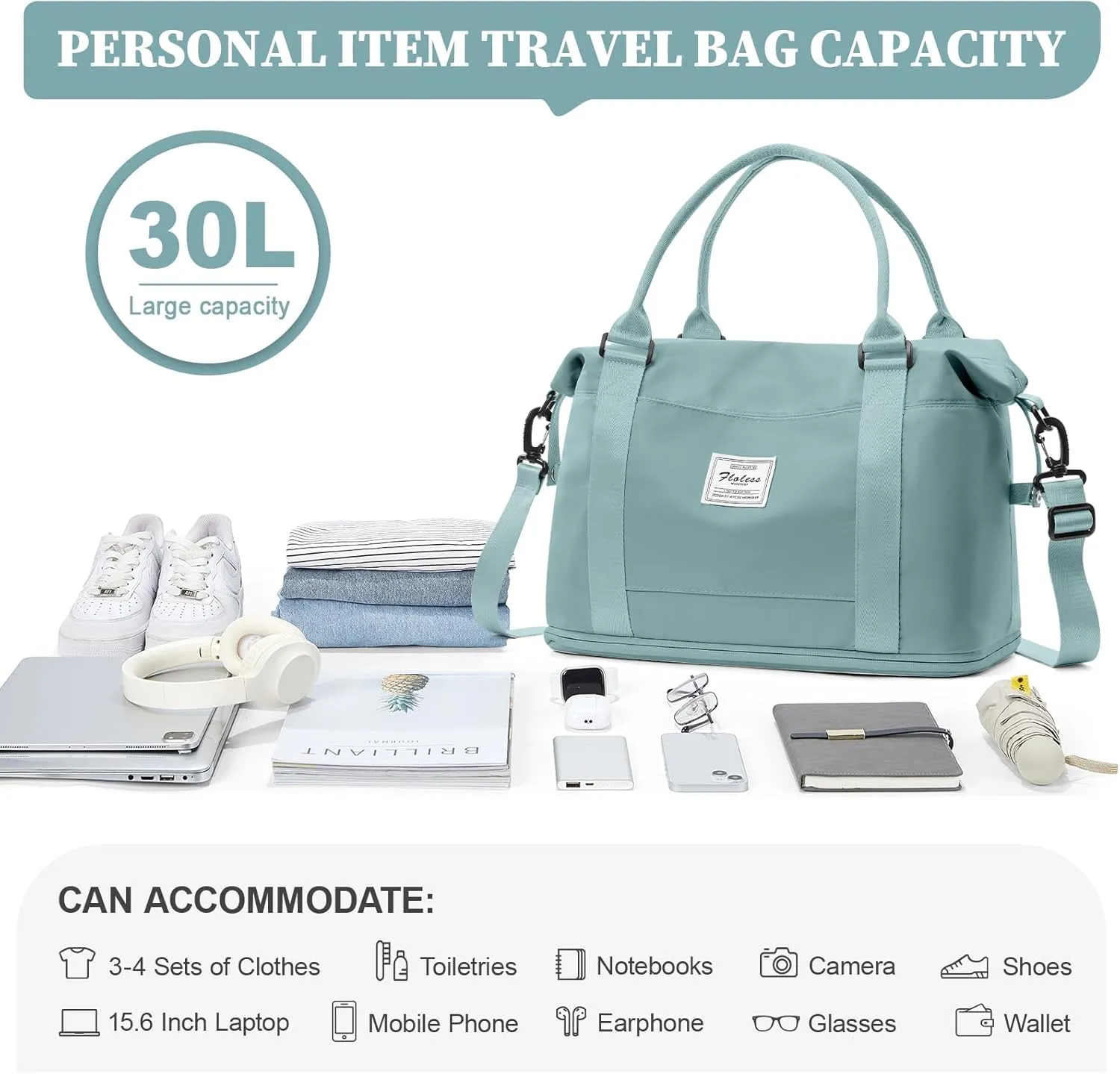 Weekender Bags for Women,Personal Item Travel Bag,Overnight Travel Duffel Bag with Expandable Shoes Compartment & Wet Pocket, A-Light Blue