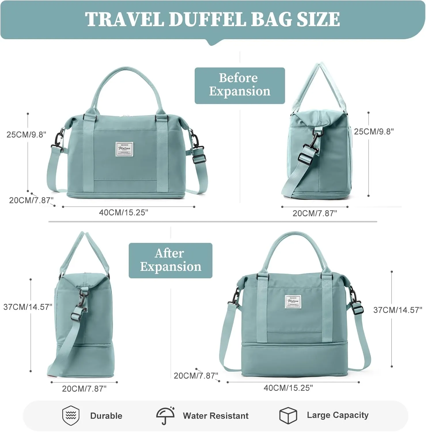 Weekender Bags for Women,Personal Item Travel Bag,Overnight Travel Duffel Bag with Expandable Shoes Compartment & Wet Pocket, A-Light Blue