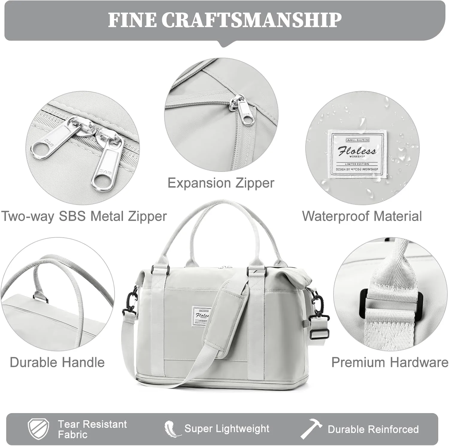 Weekender Bags for Women,Personal Item Travel Bag,Overnight Travel Duffel Bag with Expandable Shoes Compartment & Wet Pocket, A-White Grey
