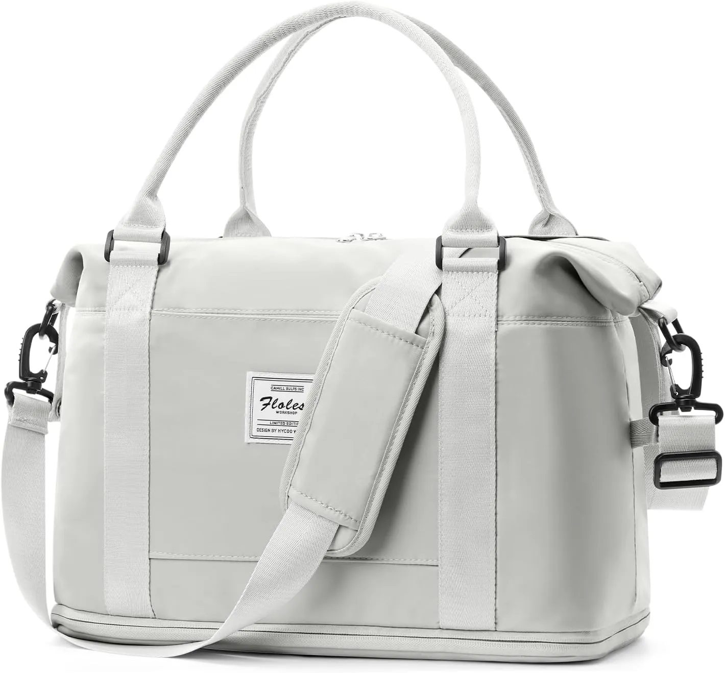 Weekender Bags for Women,Personal Item Travel Bag,Overnight Travel Duffel Bag with Expandable Shoes Compartment & Wet Pocket, A-White Grey