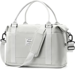 Weekender Bags for Women,Personal Item Travel Bag,Overnight Travel Duffel Bag with Expandable Shoes Compartment & Wet Pocket, A-White Grey