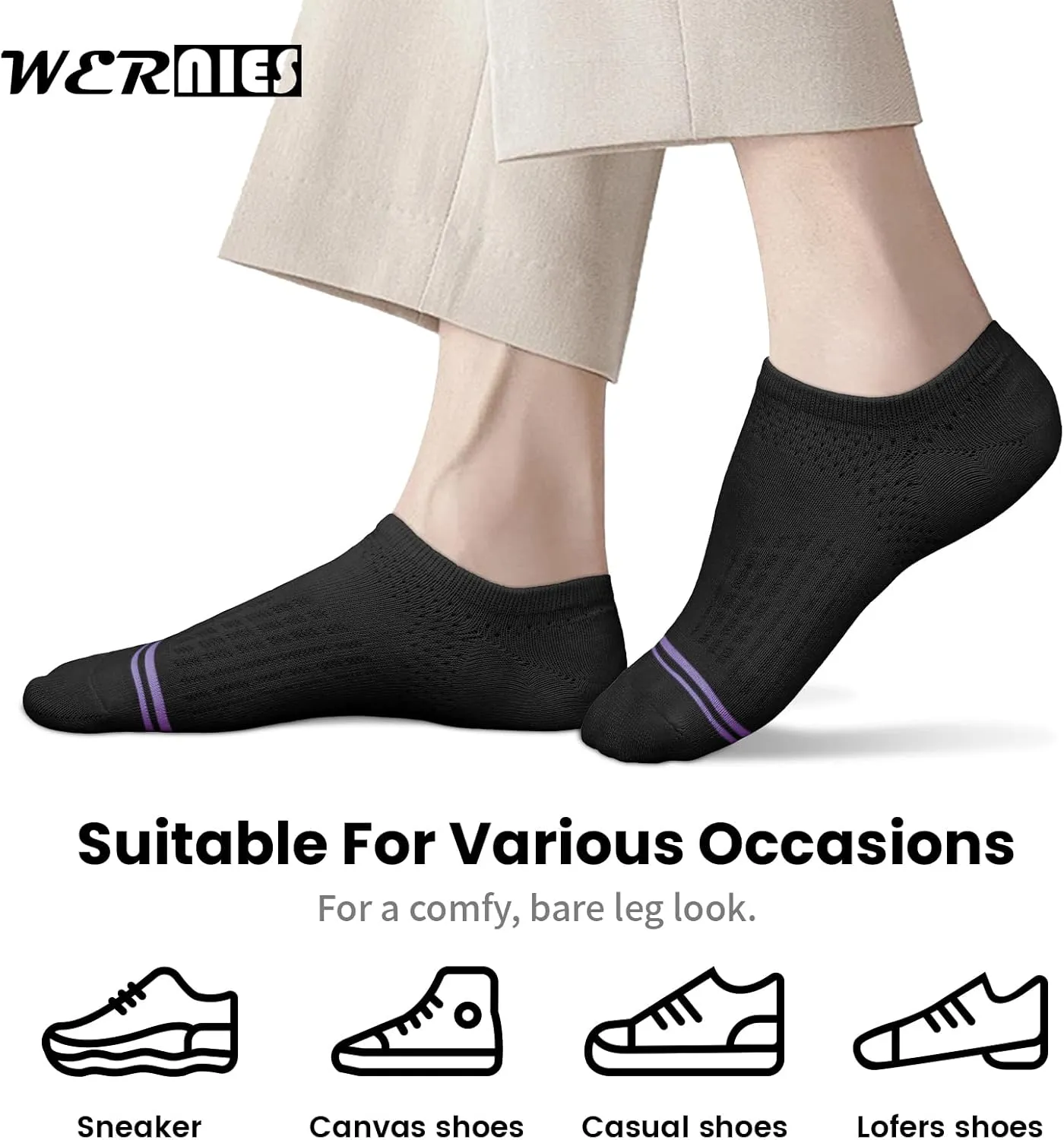 wernies No Show Socks Womens 10 Pairs Low Cut Ankle Socks with Non Slip Casual Invisible Liner Boat 5-8/8-11