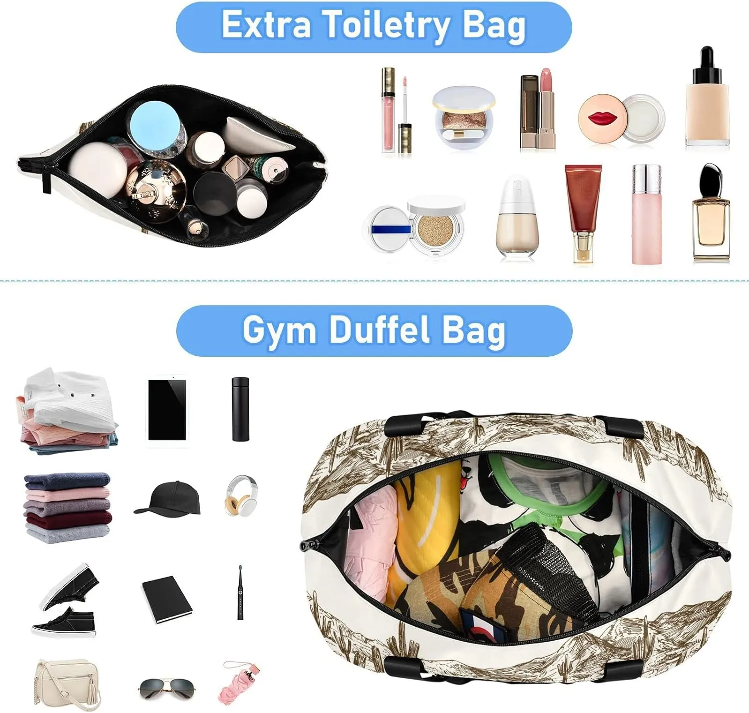 Western Desert Cowboy Travel Duffel Bag, Waterproof Sports Tote Gym Bag with Shoes Compartment, Shoulder Weekender Overnight Bag for Women Men