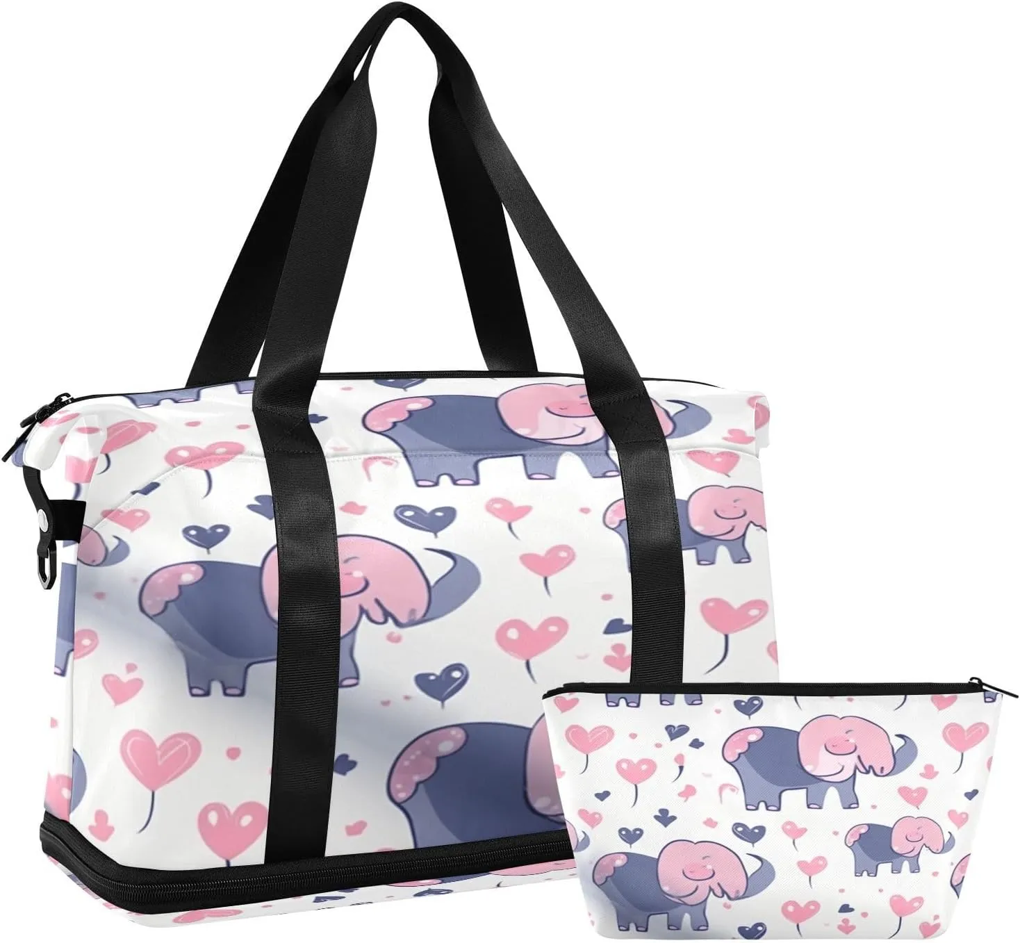 White Elephants Gym Bag for Men Women with Shoes Compartment & Wet Pocket Sport Travel Duffel Bag Waterproof Weekender Overnight Bag