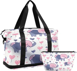 White Elephants Gym Bag for Men Women with Shoes Compartment & Wet Pocket Sport Travel Duffel Bag Waterproof Weekender Overnight Bag
