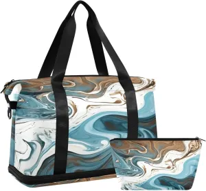 White Marble Gym Bag for Men Women with Shoes Compartment & Wet Pocket Sport Travel Duffel Bag Waterproof Weekender Overnight Bag