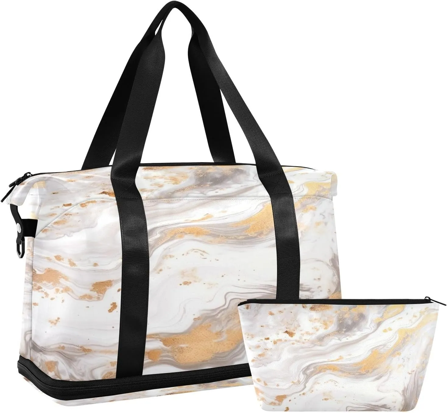 White Marble Sports Gym Bag,Travel Duffel bag with Wet Pocket & Shoes Compartment Lightweight Waterproof Overnight Bag for Men Women