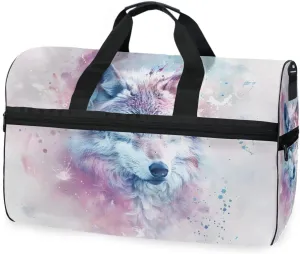 Wolf White Travel Duffel Bag Luggage Sports Gym Bags With Shoes Compartment Large Capacity Lightweight Duffle Bag For Men Women