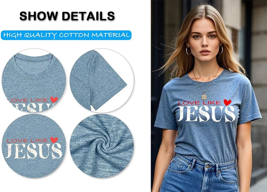 Women Jesus Shirts Funny Christian Letter Print T Shirt Short Sleeve Faith Shirt Graphic Tee Tops