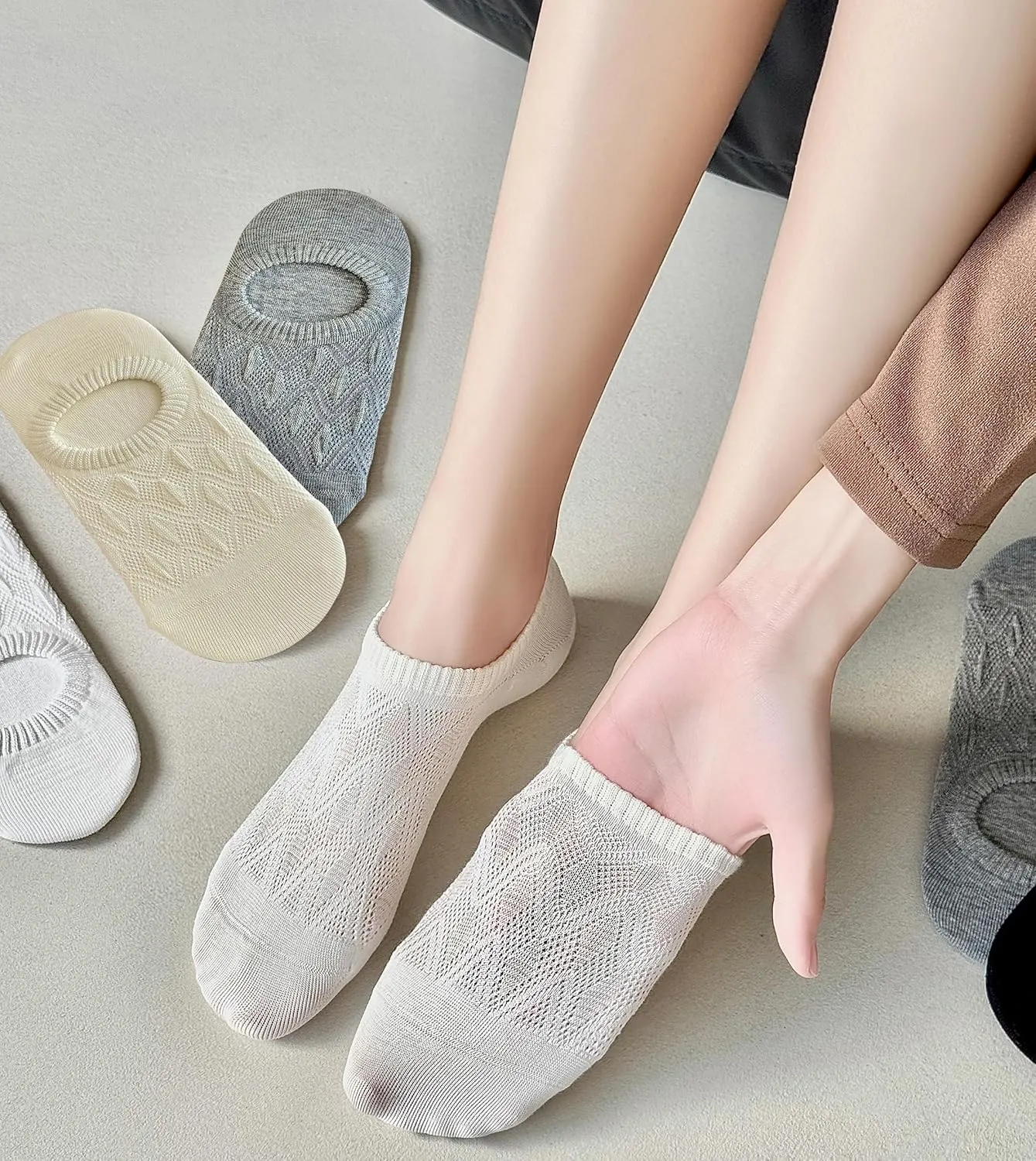 Women's Diamond Mesh No-Show Socks, Low-Cut Invisible Socks for Shoe Size 5-9