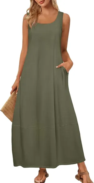 Women's Dresses Casual Loose Sundress Beach Vacation Scoop Neck Tank Dress Sleeveless Flowy 2025 Summer Maxi Dress