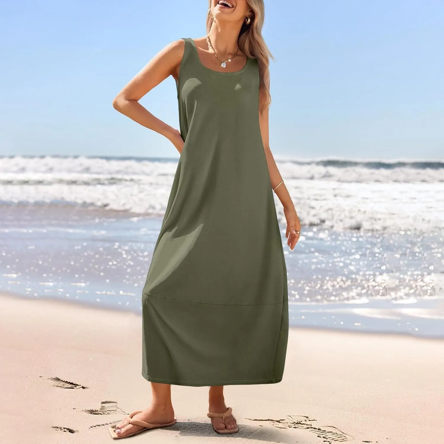 Women's Dresses Casual Loose Sundress Beach Vacation Scoop Neck Tank Dress Sleeveless Flowy 2025 Summer Maxi Dress