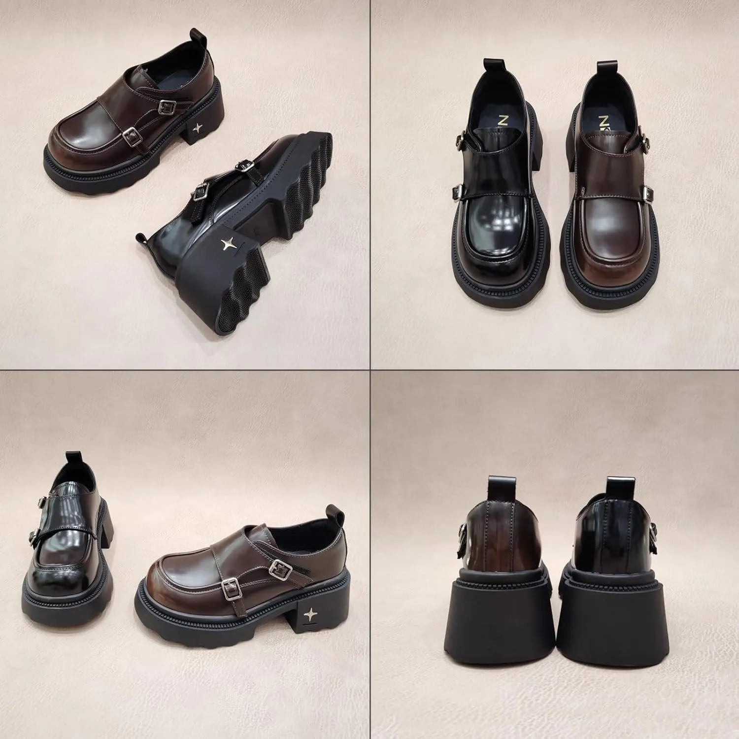 Women’s Monk Strap Platform Loafers Comfortable Round Toe Slip-On Chunky Heel Loafers Casual Work Dress Penny Shoes