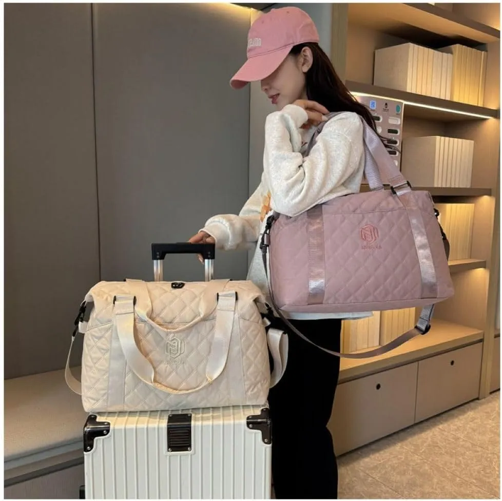Womens Sports Travel Duffel Bag - Weekender Overnight Bag with Wet Pocket & Shoes Compartment - Ideal for Travel & Workouts (Cameo Brown)(Beige)