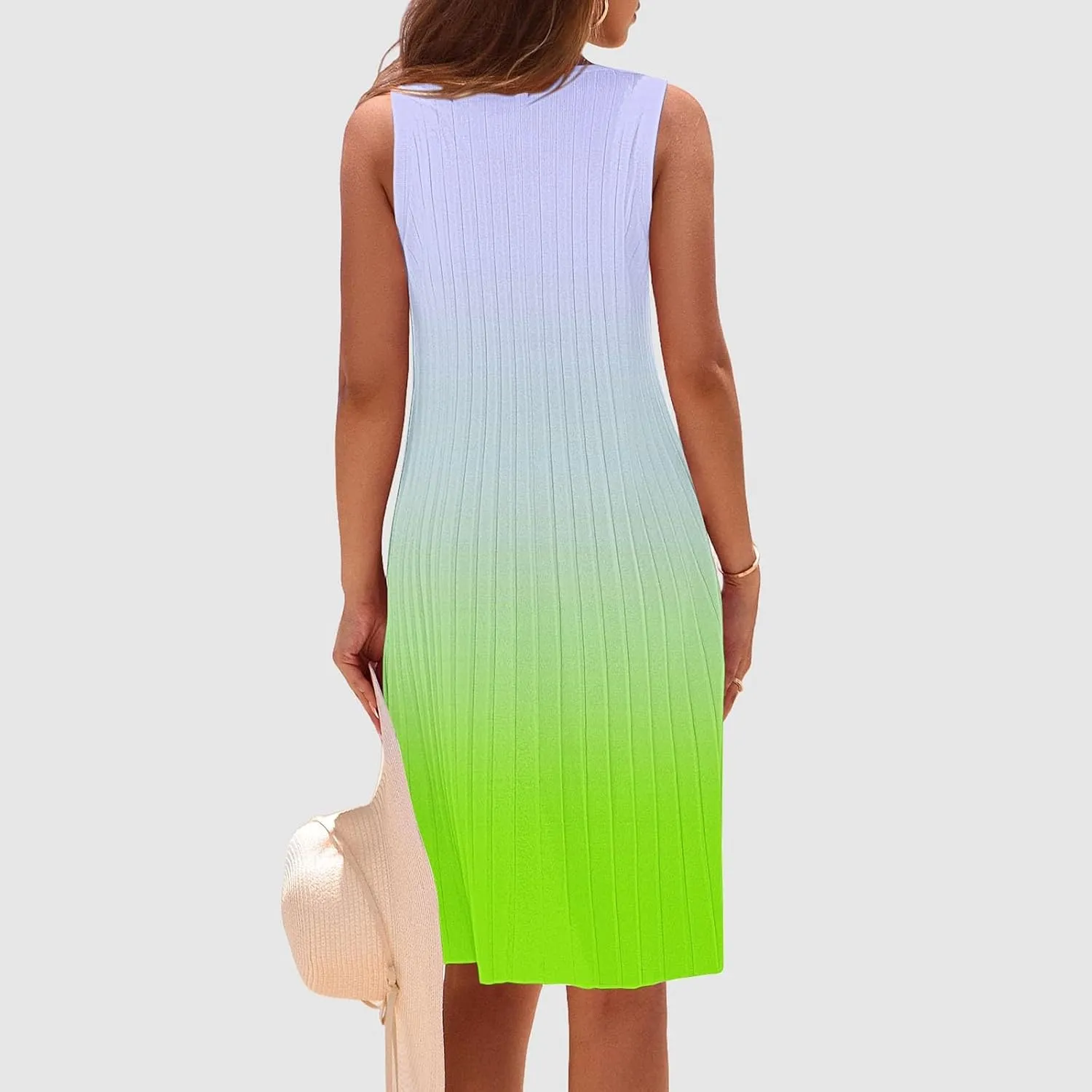 Womens Summer Tie-dye Sleeveless Dress Crewneck Floral Loose Tank Pleated Swing Flowy Dresses Casual Sun Dress