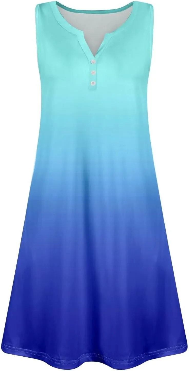 XOWRTE Dresses for Women Casual Summer Boho Beach Dress Loose V Neck Sleeveless Sundresses Swimsuit Tunic Long