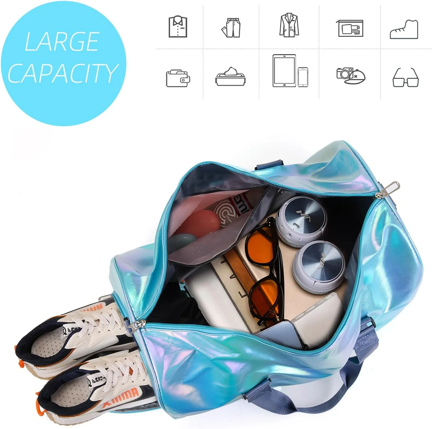 Yaopeing Gym Bag with Shoes Compartment,Sports Duffle Bag for Women,Waterproof Travel Gym Tote Bags for Swimming,Yoga,Fitness, Blue
