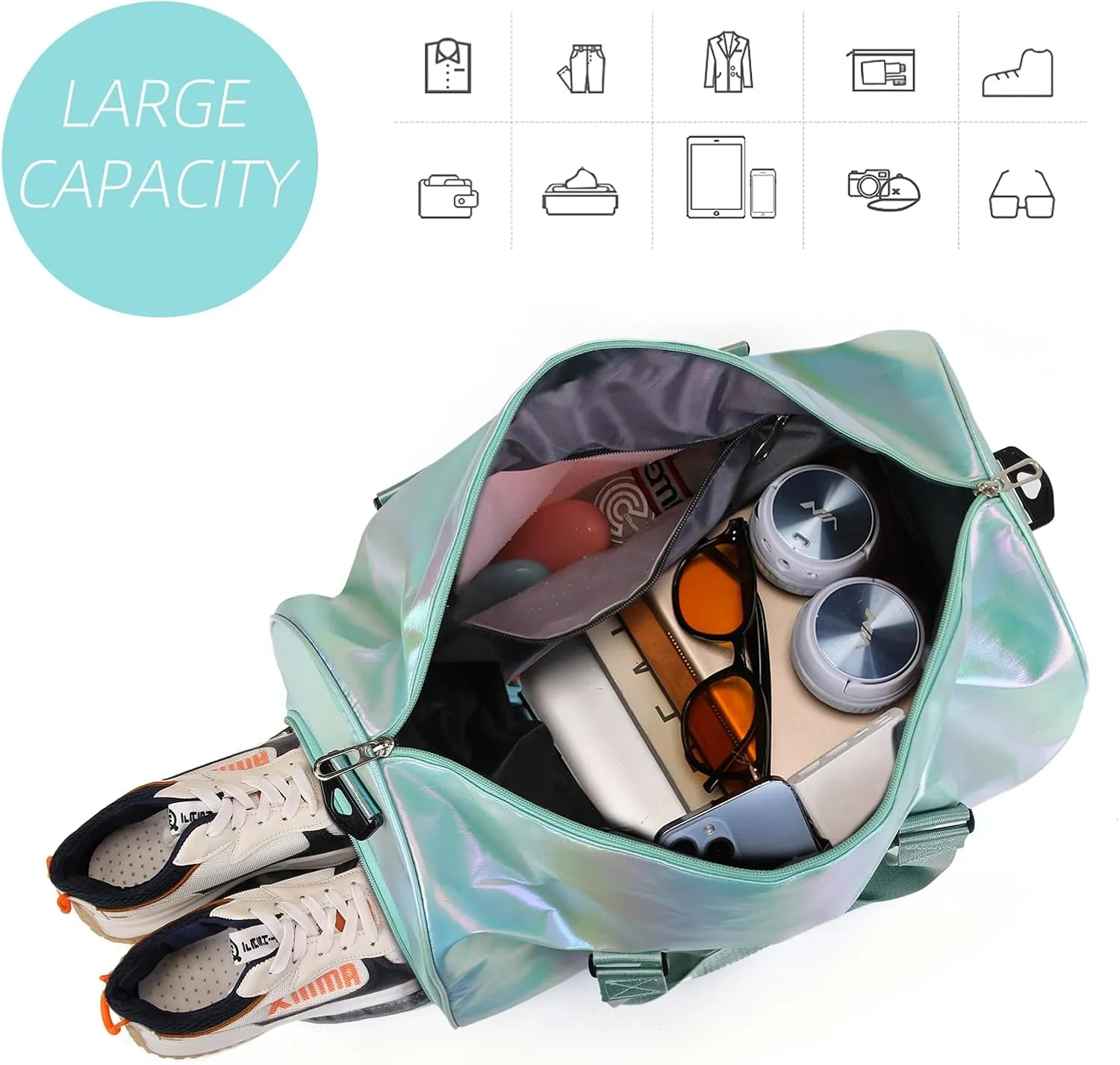 Yaopeing Gym Bag with Shoes Compartment,Sports Duffle Bag for Women,Waterproof Travel Gym Tote Bags for Swimming,Yoga,Fitness, Green